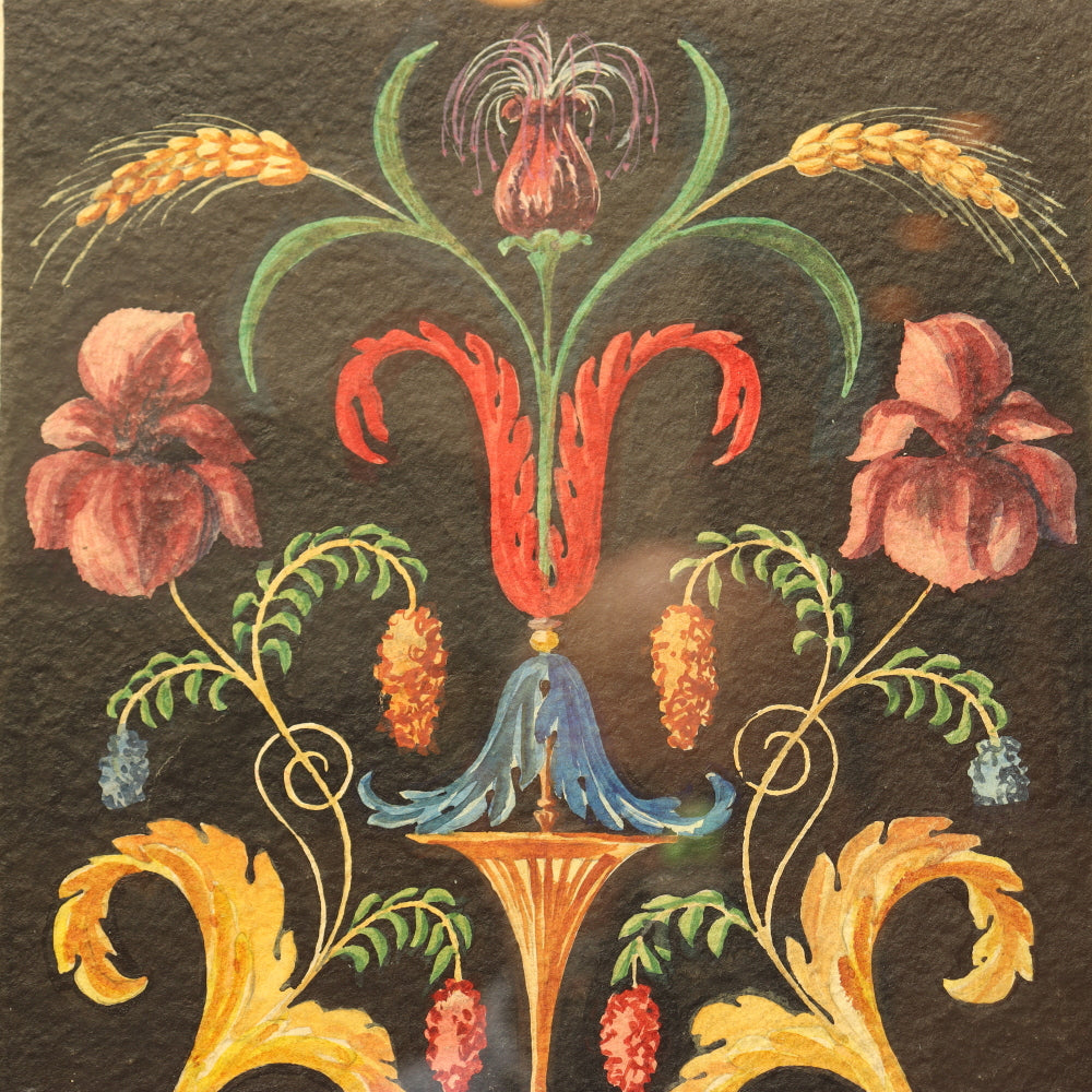 AW3-015: Neoclassical Pompeian Ornament Watercolor Signed R. Mobay