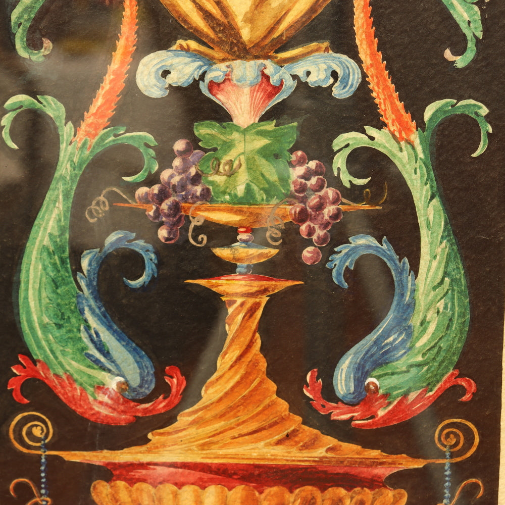 AW3-015: Neoclassical Pompeian Ornament Watercolor Signed R. Mobay