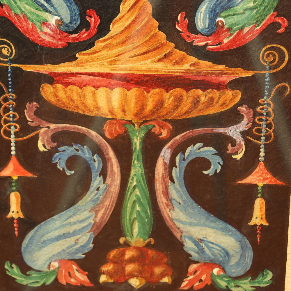 AW3-015: Neoclassical Pompeian Ornament Watercolor Signed R. Mobay