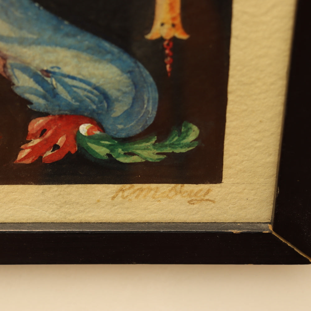 AW3-015: Neoclassical Pompeian Ornament Watercolor Signed R. Mobay