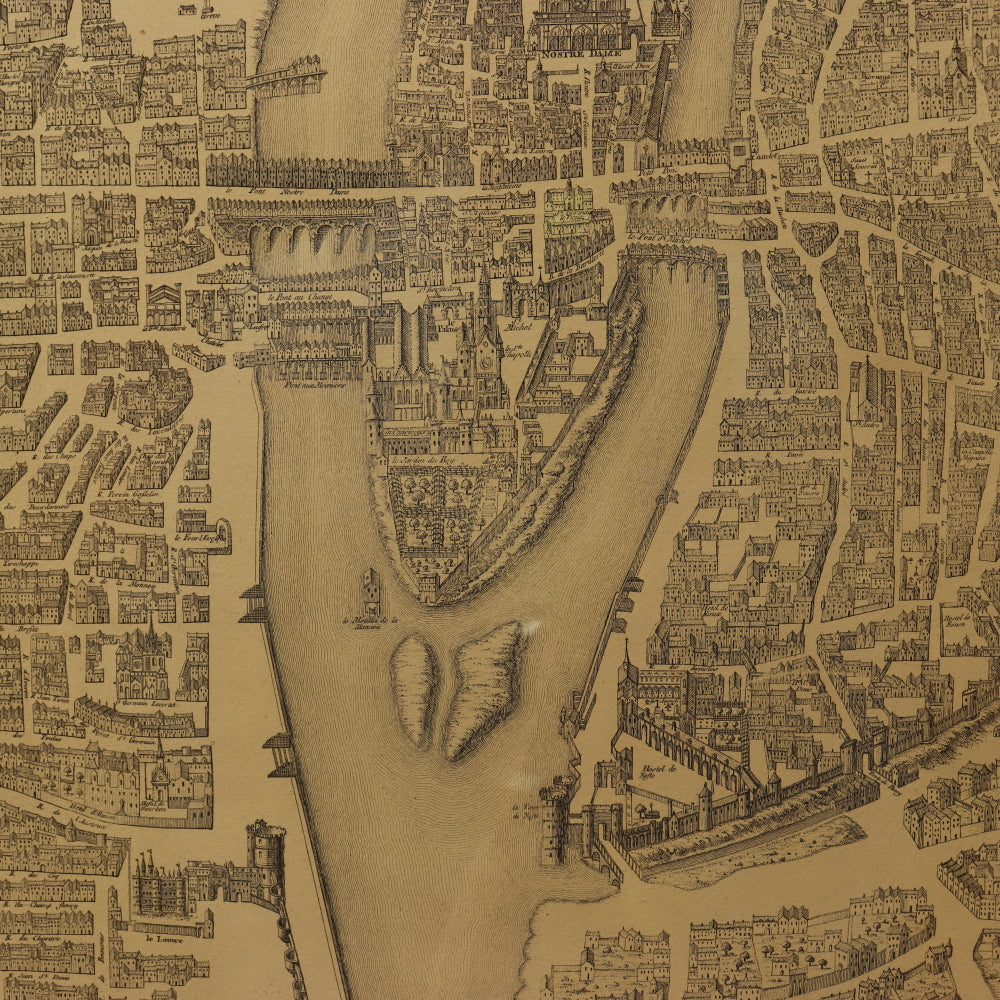 AW7-028: Guillaume Dheulland Plan en Perspective, De La Ville De Paris telle qu'ell etoit sous le Regne de Charles IX . . .