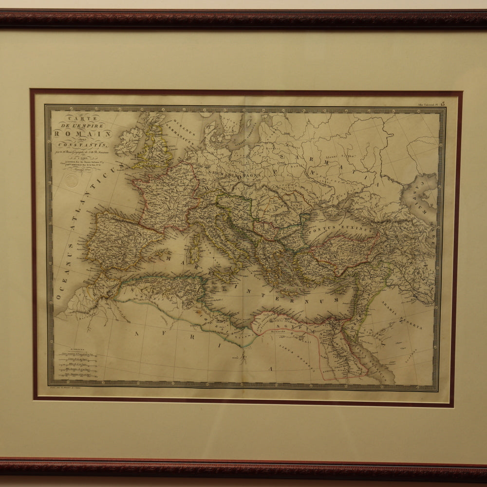 AW7-029: Original 1822 Colored Etching Map of the Roman Empire Under Constantine by A.H. Brue, Geographer
