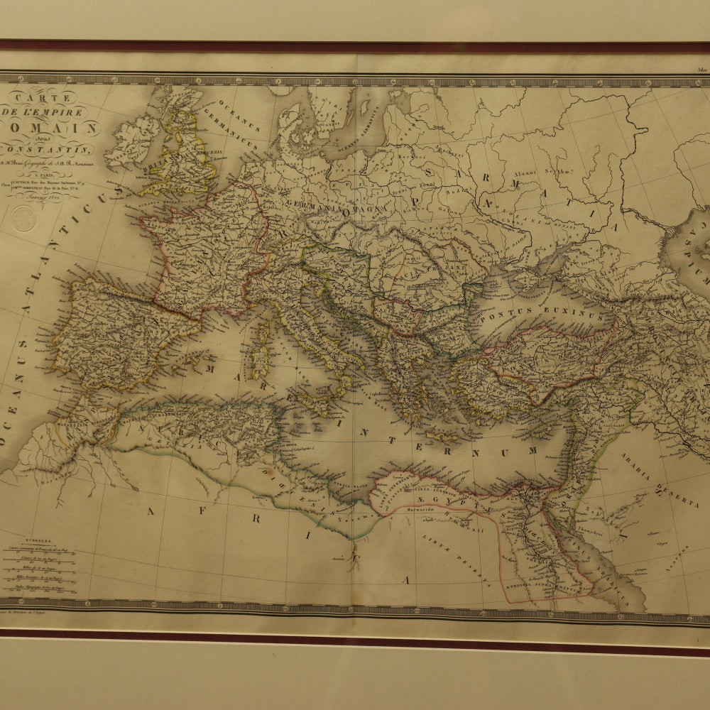 AW7-029: Original 1822 Colored Etching Map of the Roman Empire Under Constantine by A.H. Brue, Geographer