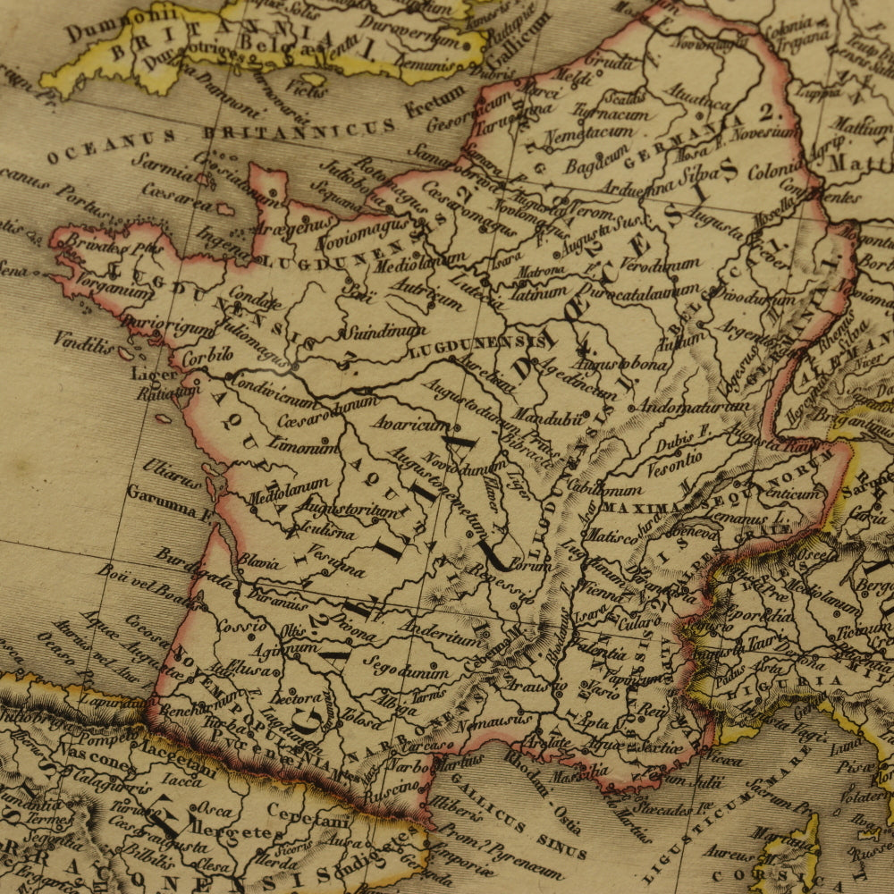 AW7-029: Original 1822 Colored Etching Map of the Roman Empire Under Constantine by A.H. Brue, Geographer