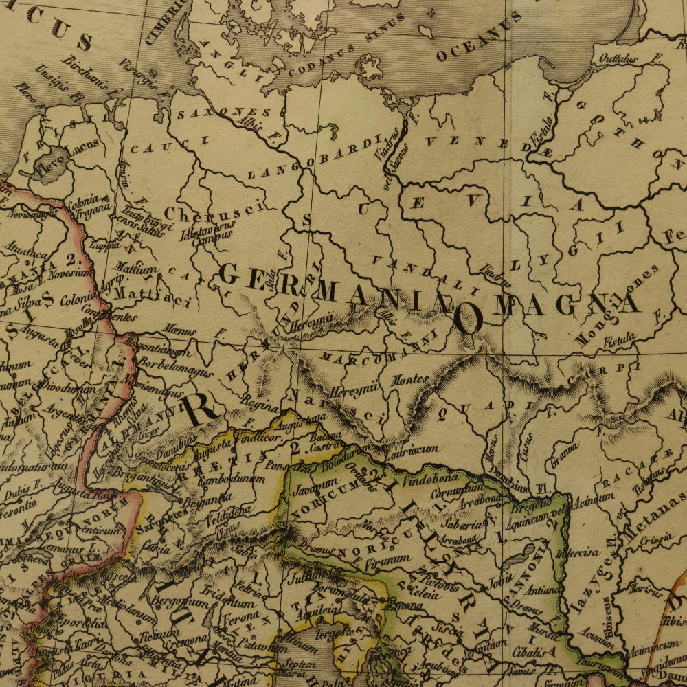AW7-029: Original 1822 Colored Etching Map of the Roman Empire Under Constantine by A.H. Brue, Geographer