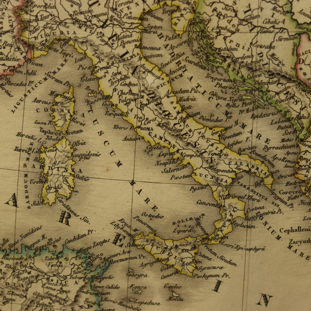 AW7-029: Original 1822 Colored Etching Map of the Roman Empire Under Constantine by A.H. Brue, Geographer