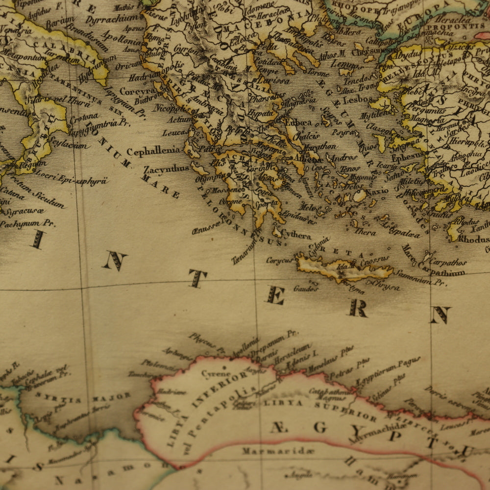 AW7-029: Original 1822 Colored Etching Map of the Roman Empire Under Constantine by A.H. Brue, Geographer