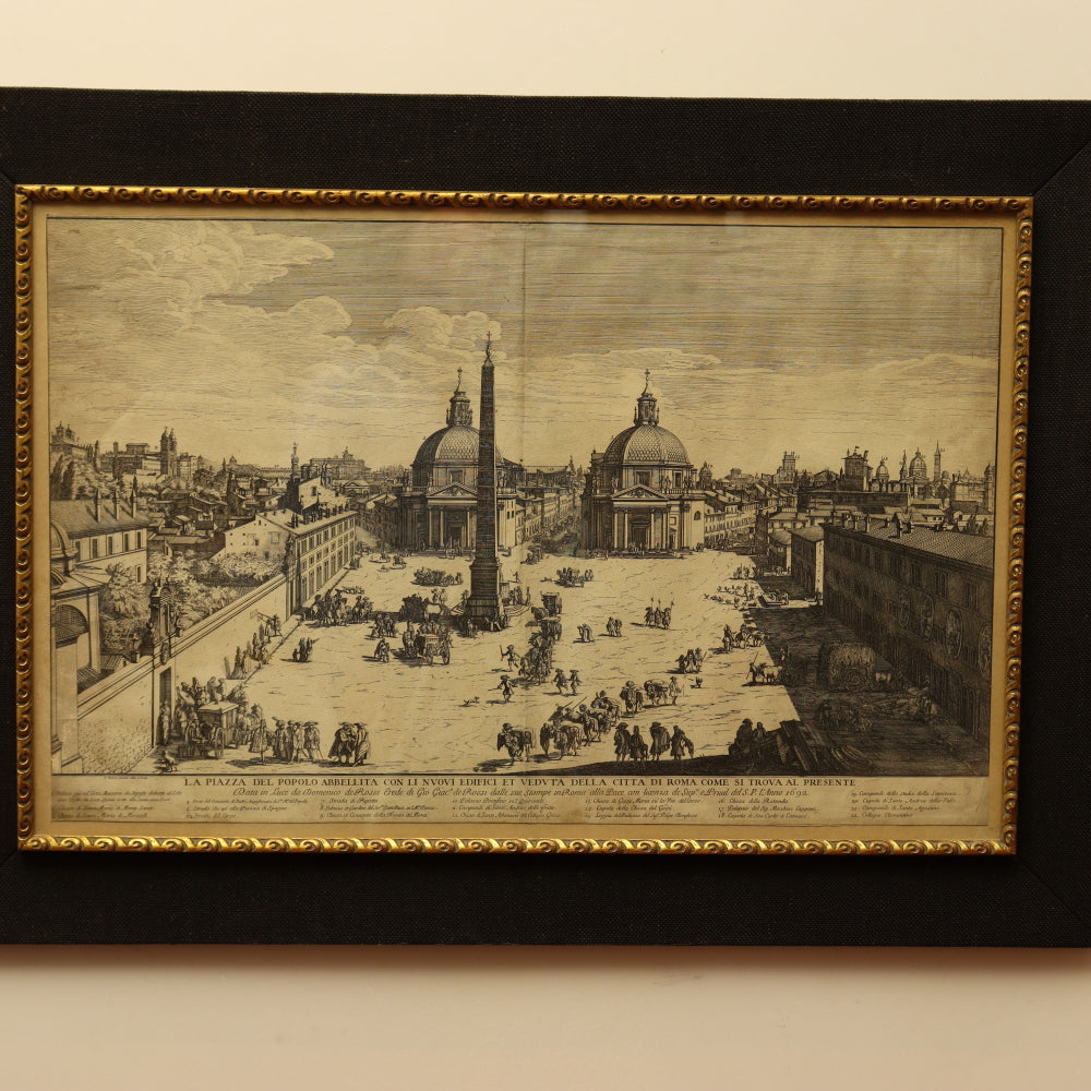 AW7-018: Antique 1692 Etching La Piazza del Popolo G. Wouters / Domenico de' Rossi
