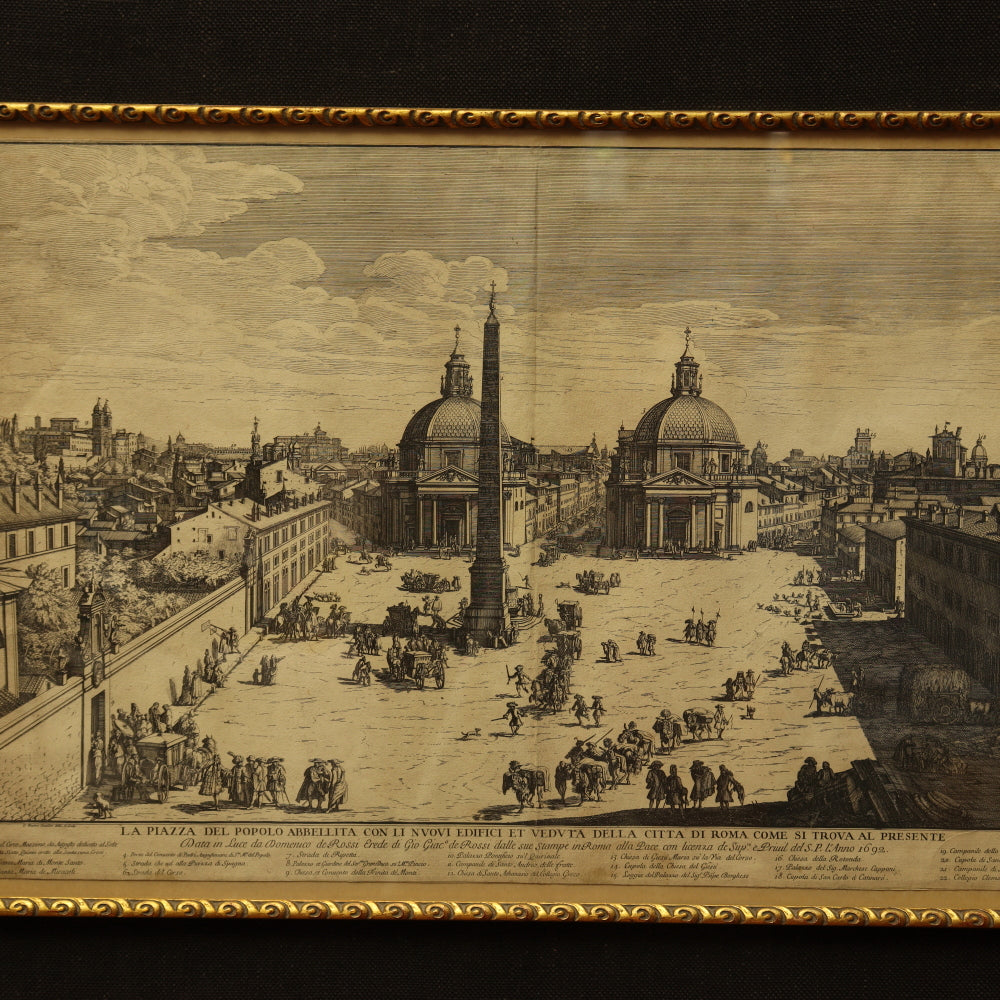 AW7-018: Antique 1692 Etching La Piazza del Popolo G. Wouters / Domenico de' Rossi