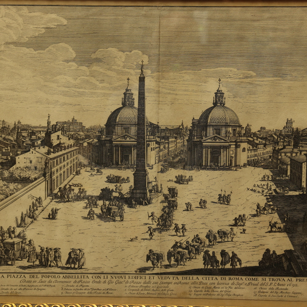 AW7-018: Antique 1692 Etching La Piazza del Popolo G. Wouters / Domenico de' Rossi