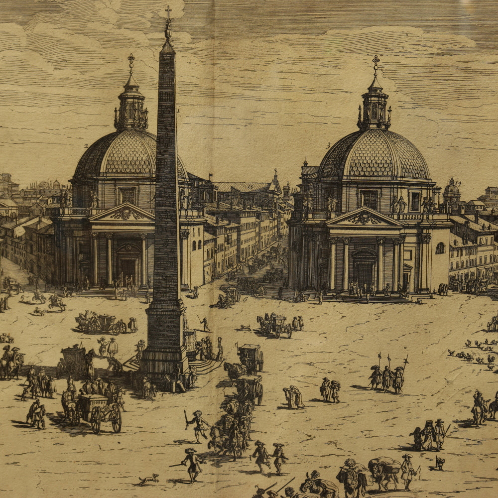 AW7-018: Antique 1692 Etching La Piazza del Popolo G. Wouters / Domenico de' Rossi