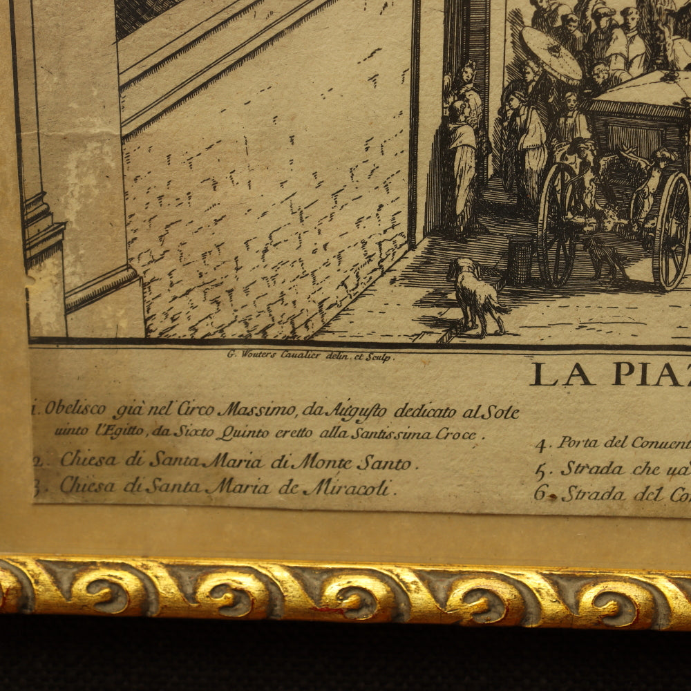 AW7-018: Antique 1692 Etching La Piazza del Popolo G. Wouters / Domenico de' Rossi