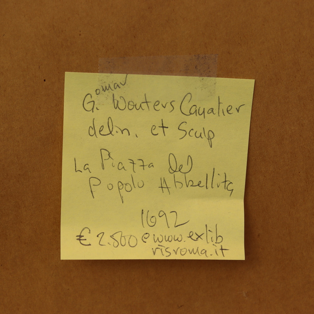 AW7-018: Antique 1692 Etching La Piazza del Popolo G. Wouters / Domenico de' Rossi