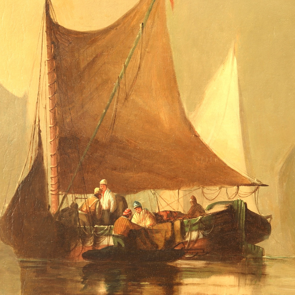 AW816: Hobart Nichols Venetian Scene With Sailboats Oil on Canvas Painting