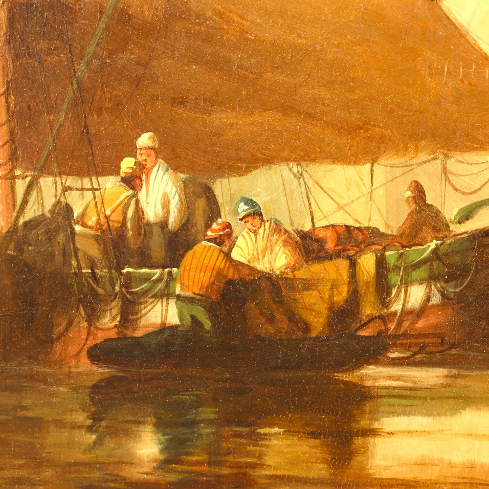 AW816: Hobart Nichols Venetian Scene With Sailboats Oil on Canvas Painting