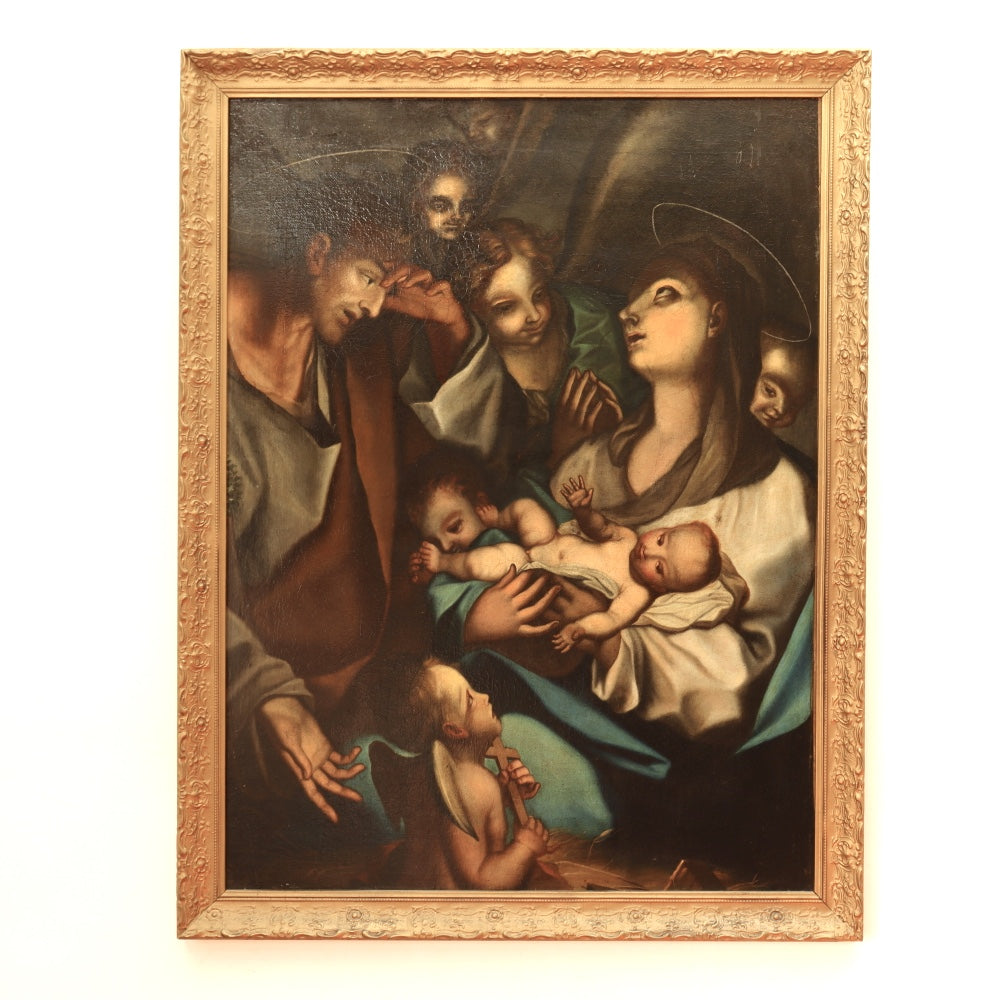 AW817: After Bernardino Luini Antique 19th Century Oil Painting Adoration of Christ