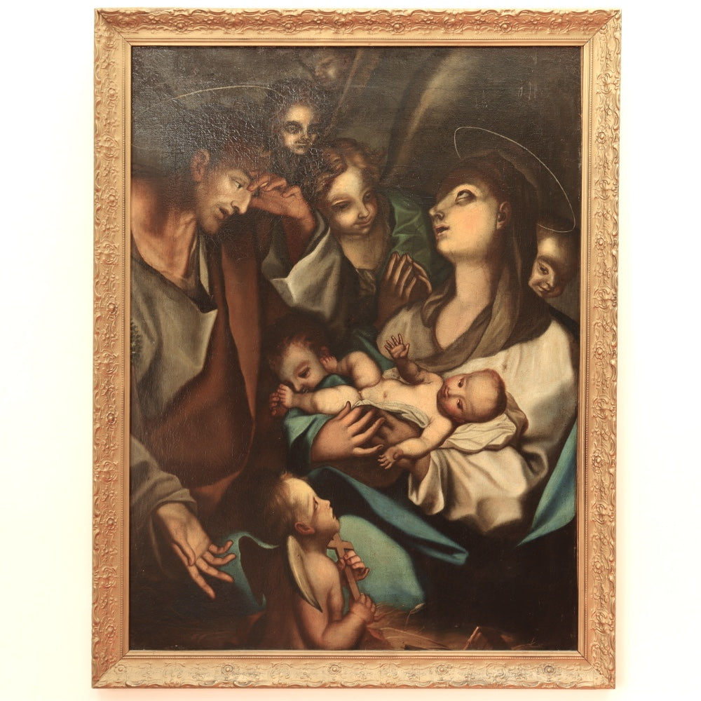 AW817: After Bernardino Luini Antique 19th Century Oil Painting Adoration of Christ
