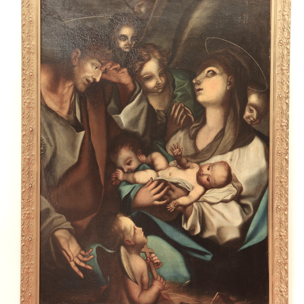 AW817: After Bernardino Luini Antique 19th Century Oil Painting Adoration of Christ
