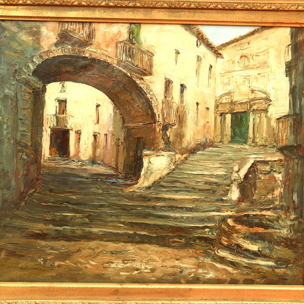 AW819: Manuel Cuberos Historic Architecture Oil on Canvas Painting