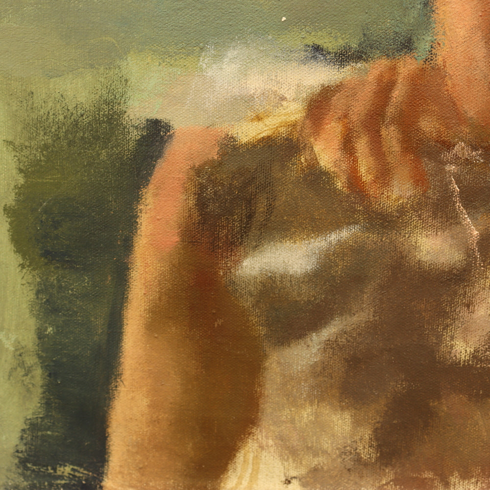 AW444: 1940's WPA Impressionist Portrait of a Young Girl  Oil on Canvas Painting