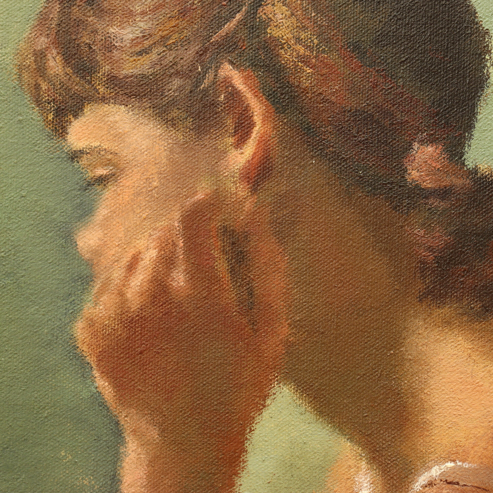 AW444: 1940's WPA Impressionist Portrait of a Young Girl  Oil on Canvas Painting