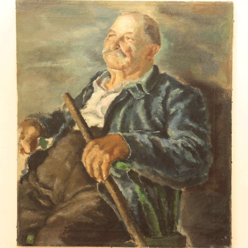 AW443: 1940's WPA Impressionist Portrait of a Retired Gentleman Oil on Canvas Painting