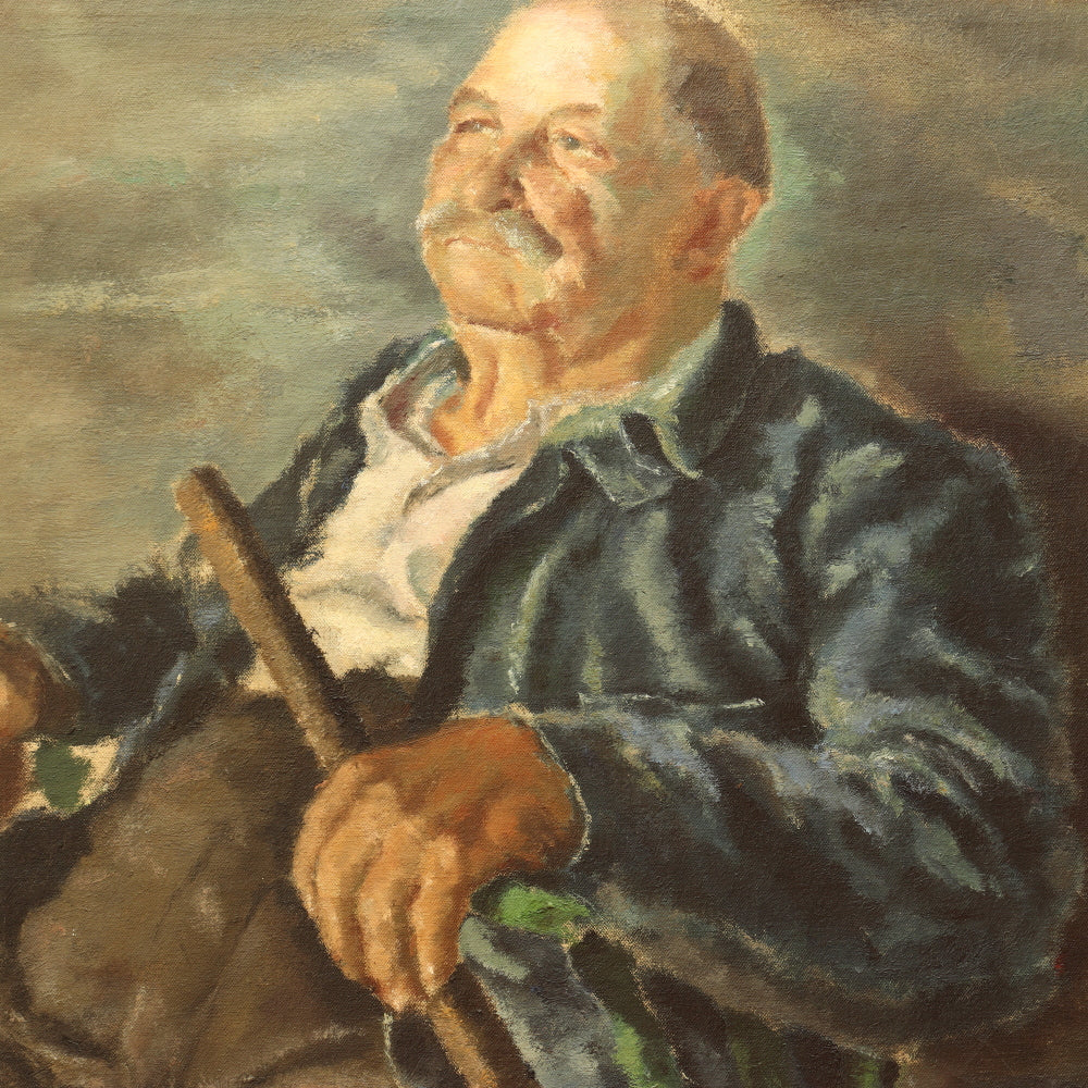 AW443: 1940's WPA Impressionist Portrait of a Retired Gentleman Oil on Canvas Painting