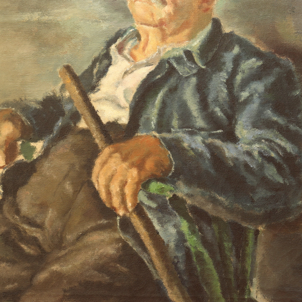 AW443: 1940's WPA Impressionist Portrait of a Retired Gentleman Oil on Canvas Painting