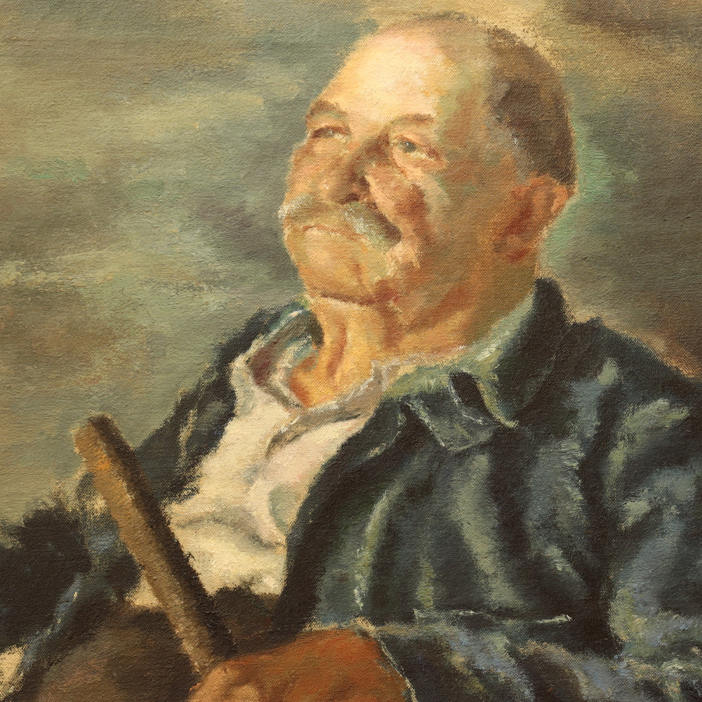 AW443: 1940's WPA Impressionist Portrait of a Retired Gentleman Oil on Canvas Painting