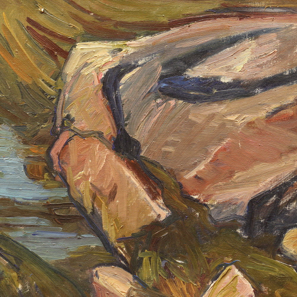 AW836: Agnes Richmond Modernist Oil on Canvas Painting "Gloucester Inlet With Rocks" Circa 1940