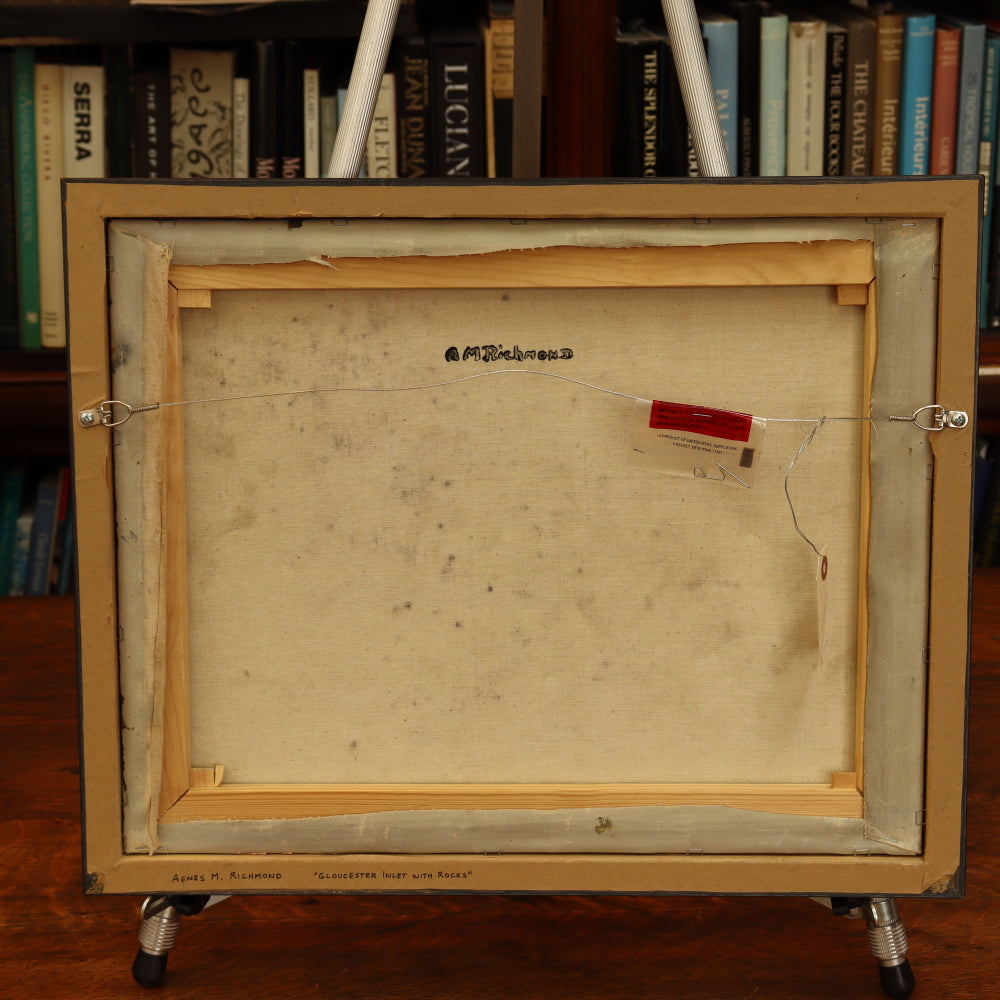 AW836: Agnes Richmond Modernist Oil on Canvas Painting "Gloucester Inlet With Rocks" Circa 1940