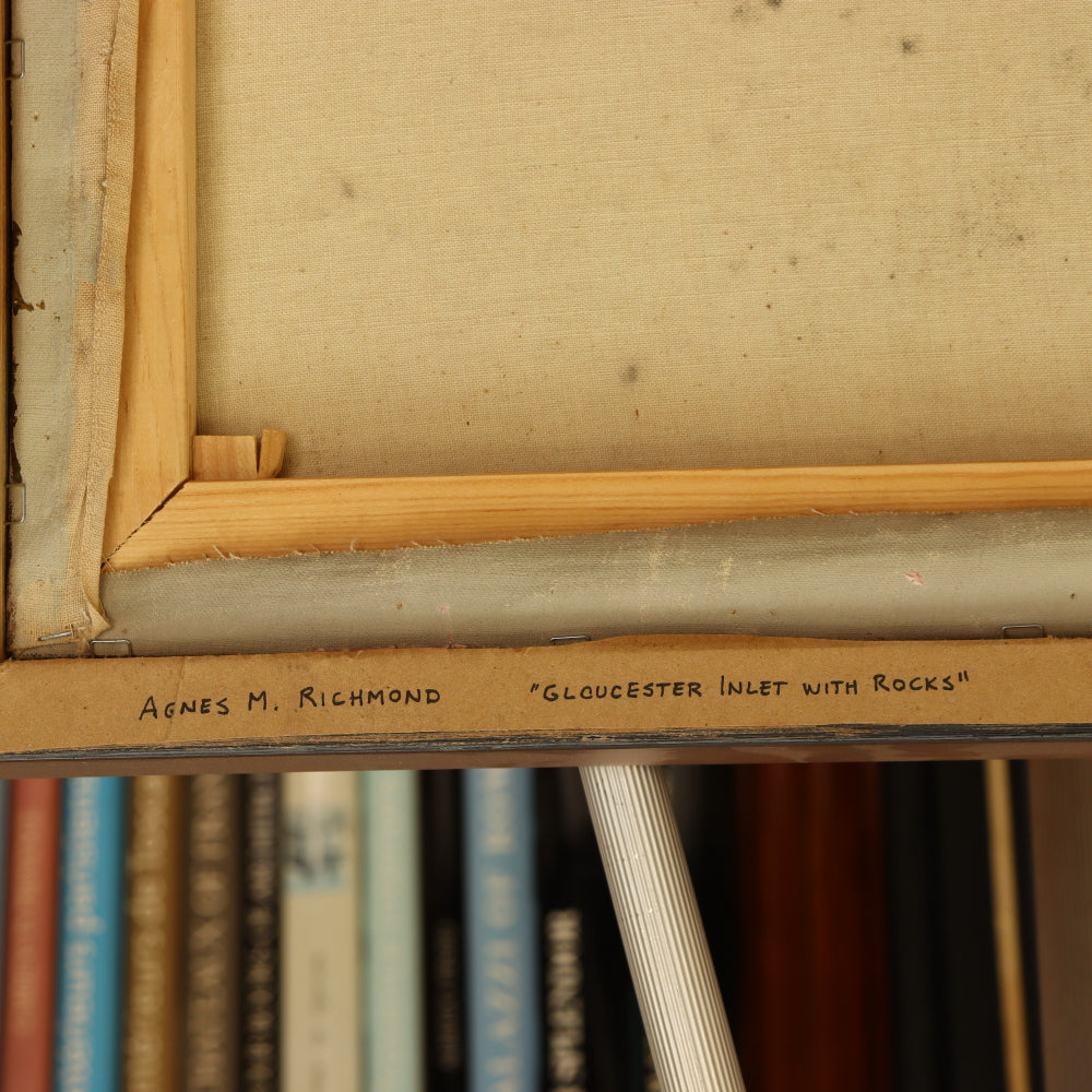 AW836: Agnes Richmond Modernist Oil on Canvas Painting "Gloucester Inlet With Rocks" Circa 1940