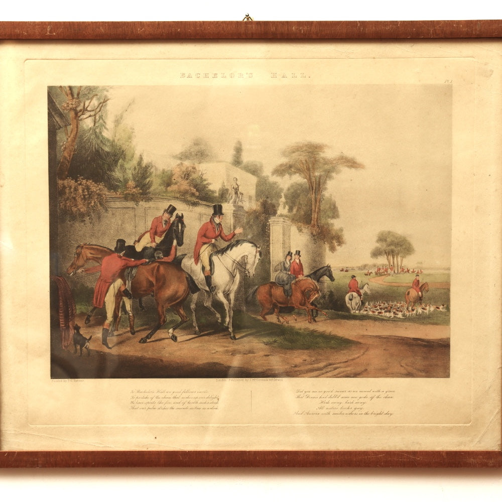 AW8-040: Turner Francis Calcraft "Bachelors Hall The Meet"  Hand Colored Lithograph Hunt Scene Circa 1835