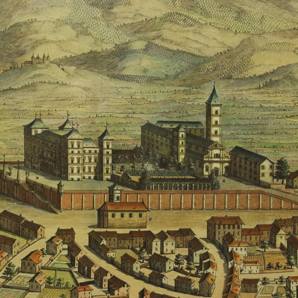 AW7-070: Antique 17th Century Colored Engraving of Pecetti Oppidvm Et Castrvm  by Giovanni Tommasco Borgonio (1620 - 1683)