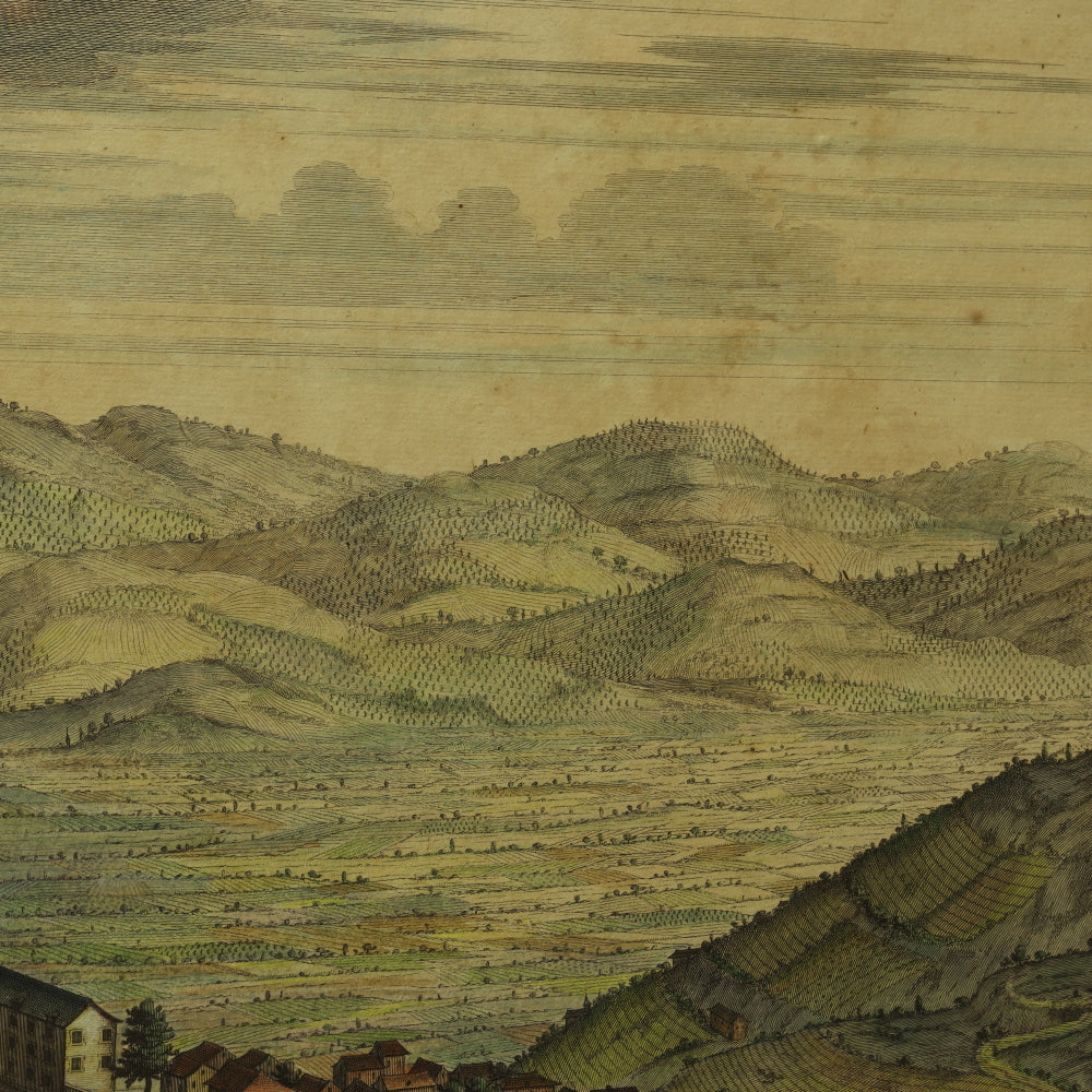 AW7-070: Antique 17th Century Colored Engraving of Pecetti Oppidvm Et Castrvm  by Giovanni Tommasco Borgonio (1620 - 1683)