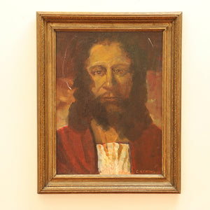 AW837: C. Keating Depiction of Christ Oil on Board Early 20th Century