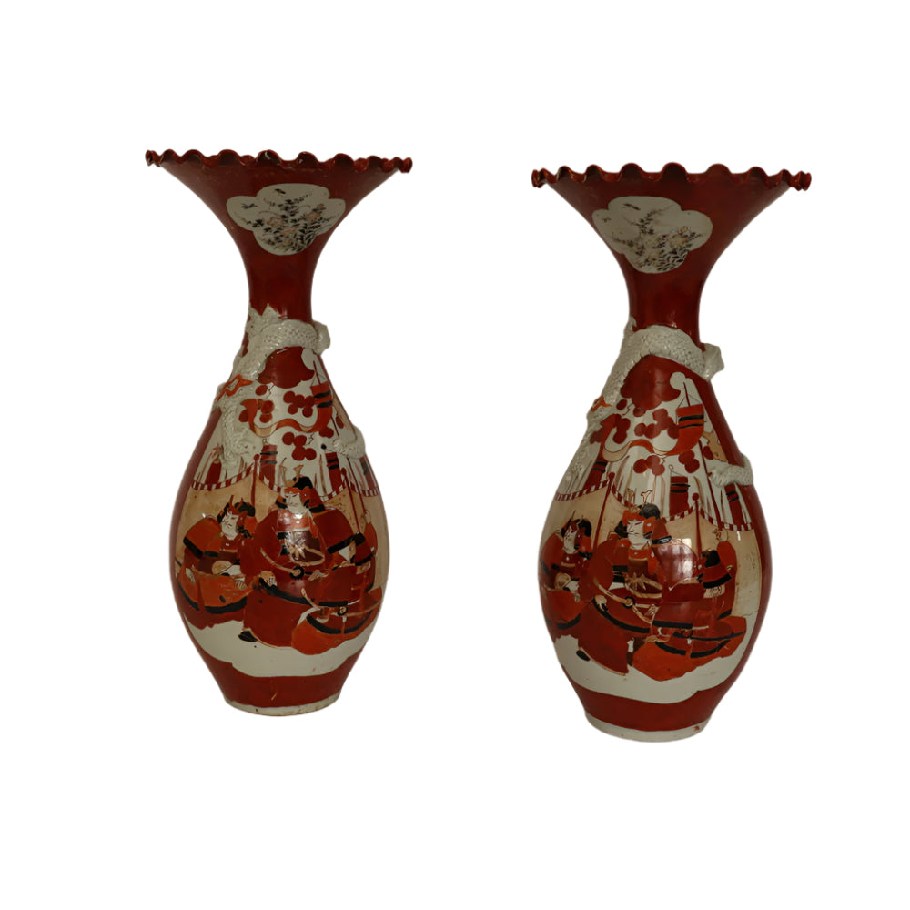 Antique 18th C Japanese Katani Vases Ruffled Rim Samurai | Work of Man