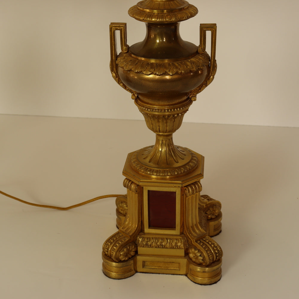 AL2-002: Pair of Early 20th Century French Gilt Bronze Ormolu Mounted Urn Form Lamps