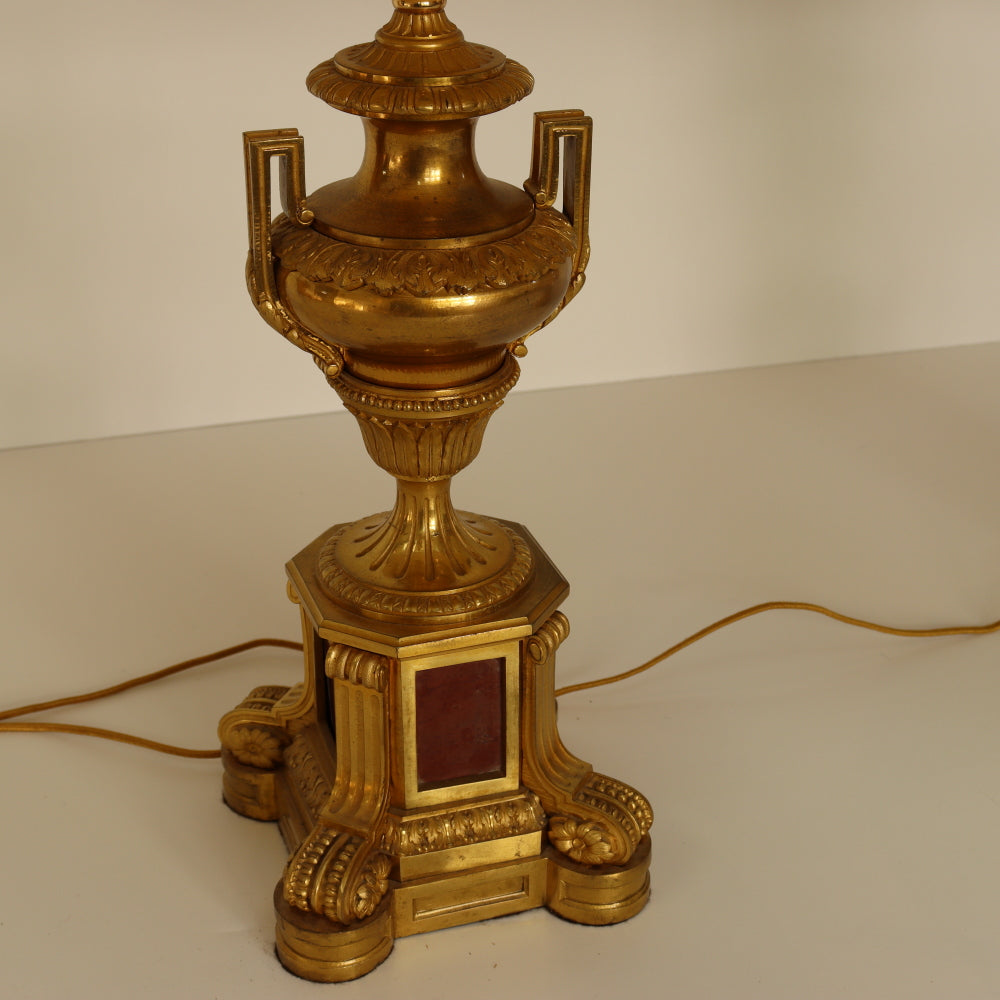 AL2-002: Pair of Early 20th Century French Gilt Bronze Ormolu Mounted Urn Form Lamps