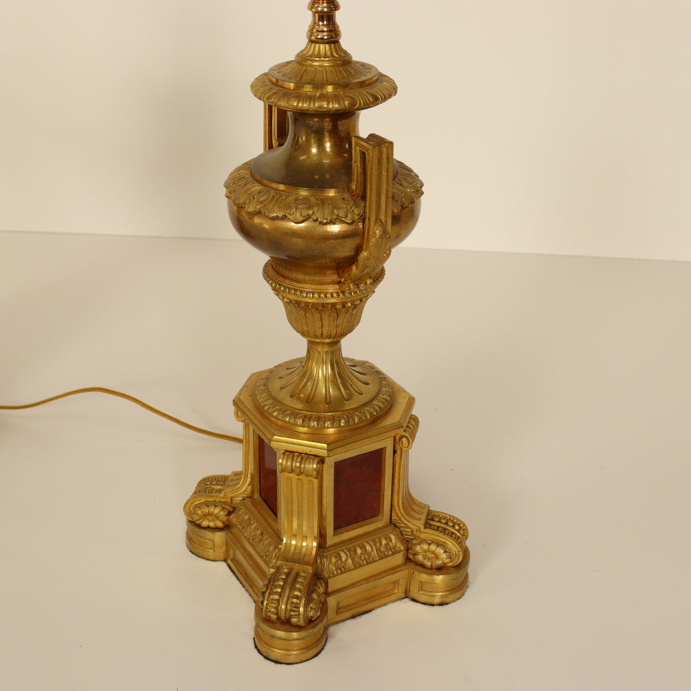 AL2-002: Pair of Early 20th Century French Gilt Bronze Ormolu Mounted Urn Form Lamps