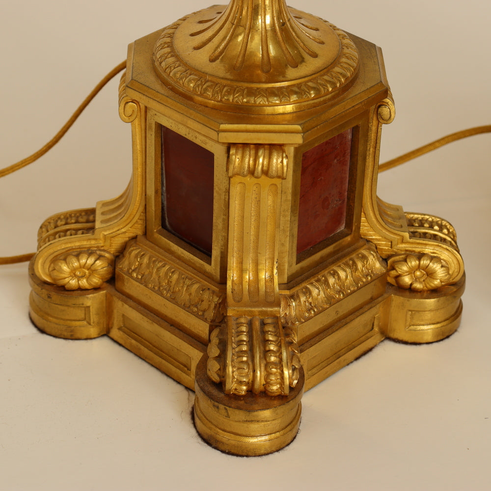 AL2-002: Pair of Early 20th Century French Gilt Bronze Ormolu Mounted Urn Form Lamps