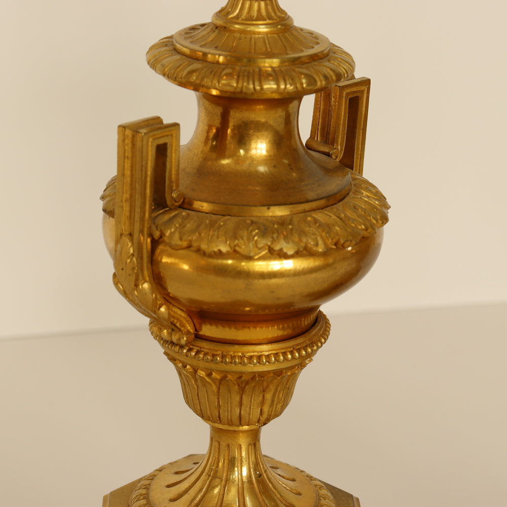 AL2-002: Pair of Early 20th Century French Gilt Bronze Ormolu Mounted Urn Form Lamps