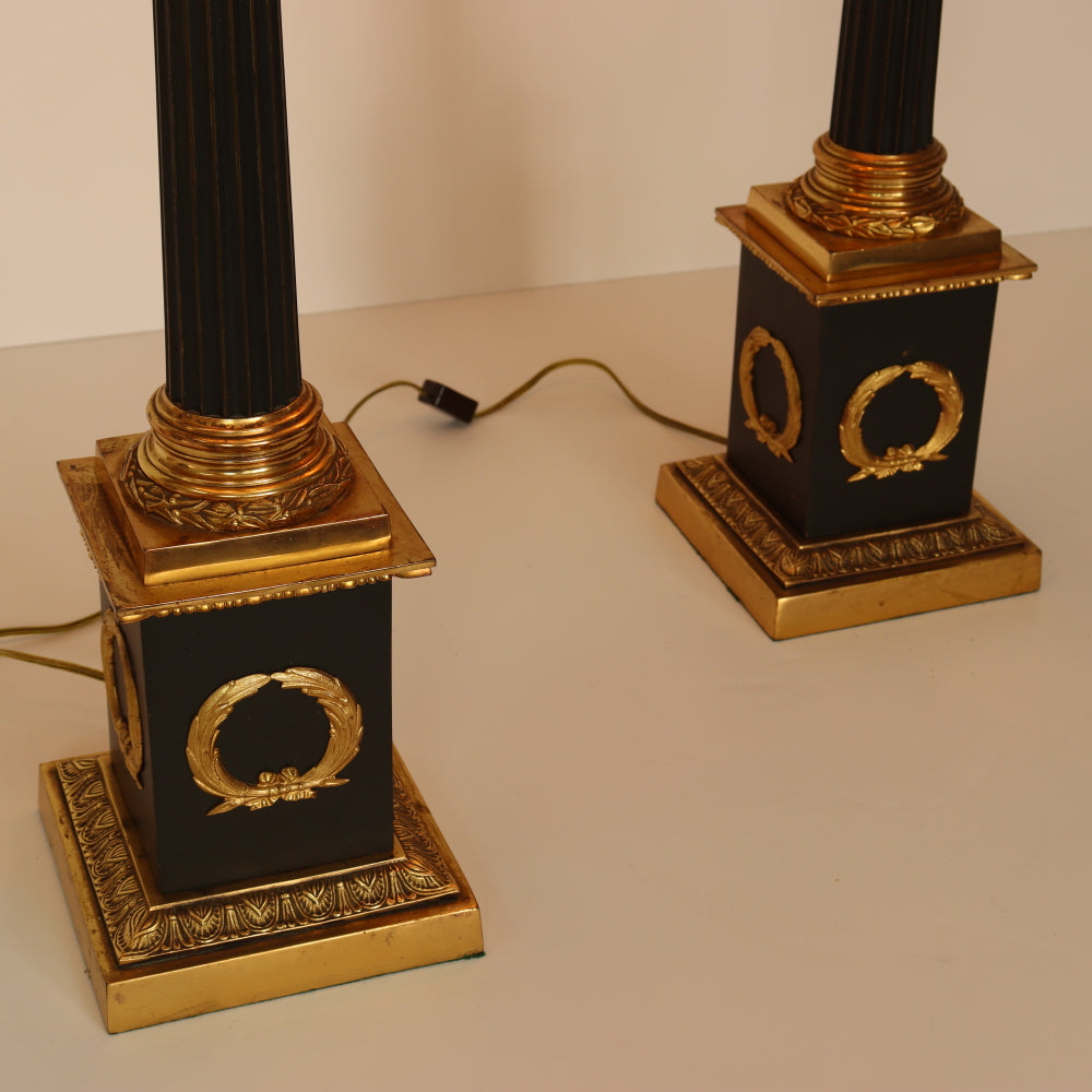 AL2-007: Pair of Circa 1940's Gilt Bronze Corinthian Columnar Lamps