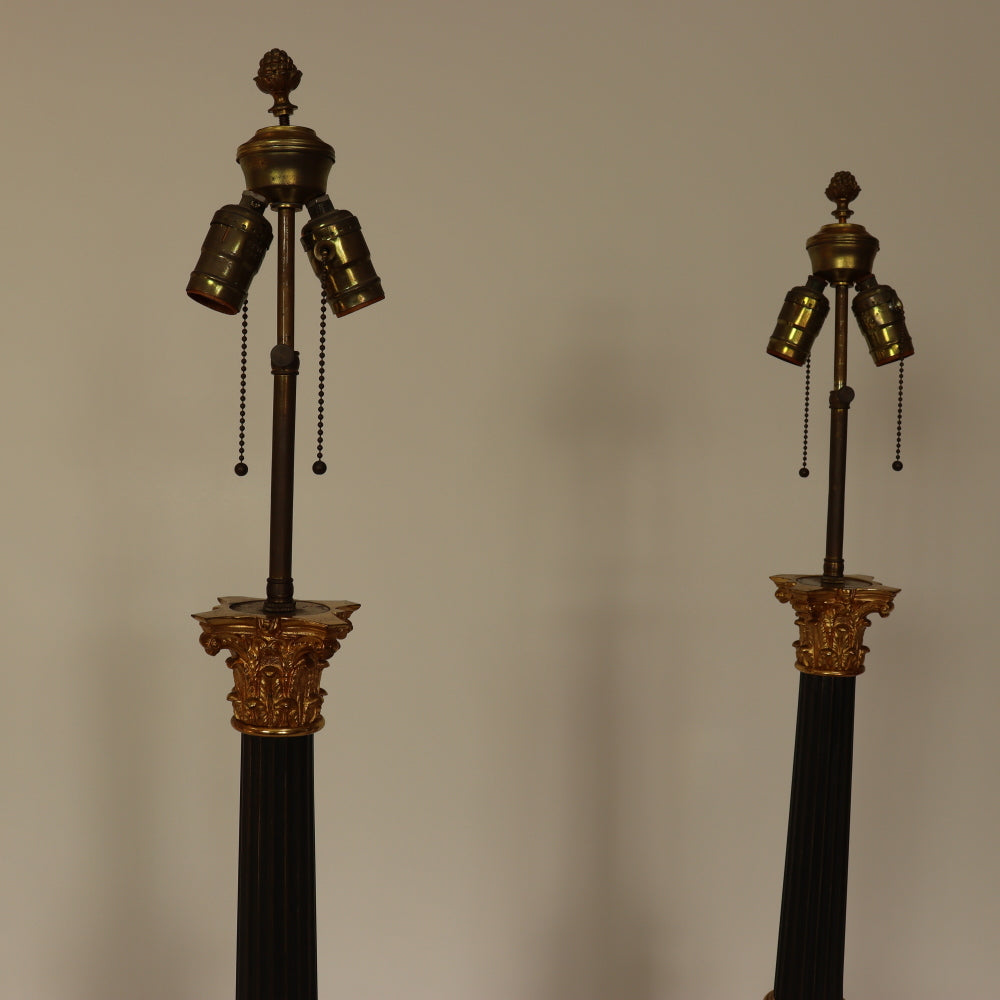 AL2-007: Pair of Circa 1940's Gilt Bronze Corinthian Columnar Lamps