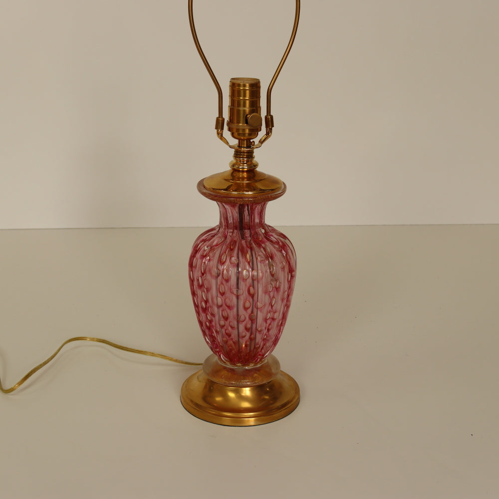 AL2-029: Mid 20th Century Pink Hand Blown Murano Glass Gilt Brass Table Lamp