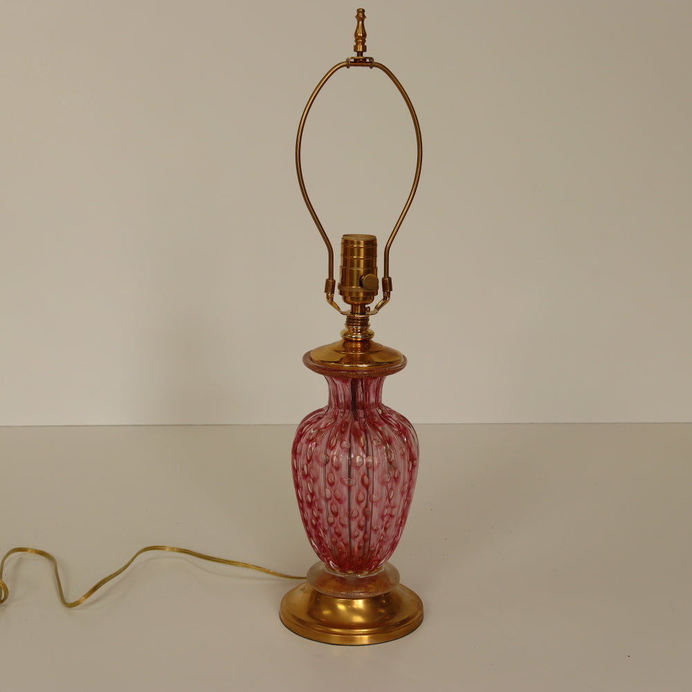 AL2-029: Mid 20th Century Pink Hand Blown Murano Glass Gilt Brass Table Lamp