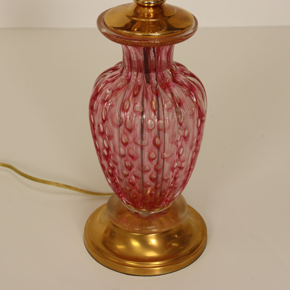 AL2-029: Mid 20th Century Pink Hand Blown Murano Glass Gilt Brass Table Lamp
