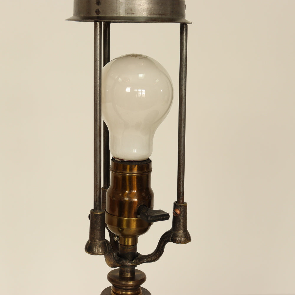 AL2-025: Circa 1920 Pittsburgh Table Lamp With Cased Green Chipped Ice Shade