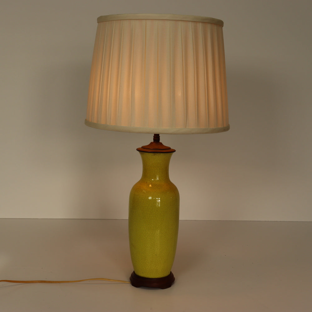 AL2-028: Antique Circa 1920's Chinese Chartreuse Yellow Crackle Glaze Lamp