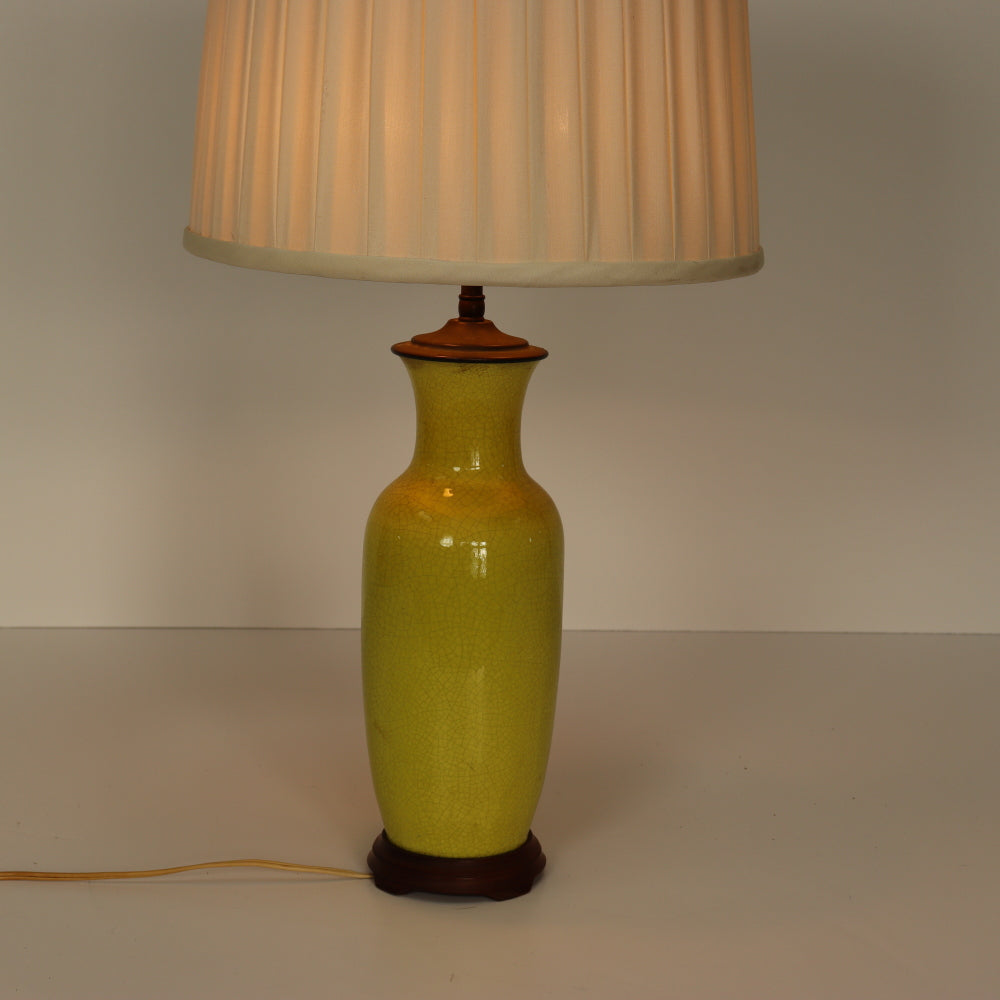 AL2-028: Antique Circa 1920's Chinese Chartreuse Yellow Crackle Glaze Lamp